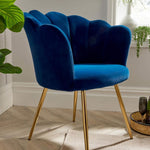 Art Deco Blue Velvet Shell Back Cocktail Armchair