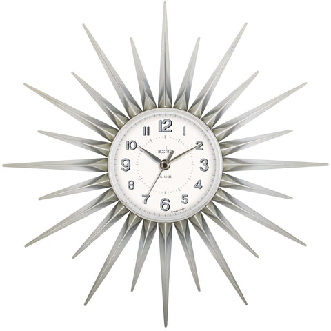 Chrome Sunburst Art Deco Wall Clock 43cm