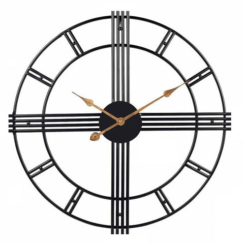 Large Art Deco Geometric Black Wall Clock With Gold Hands 60cm