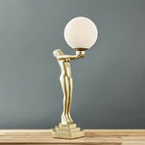 Art Deco Golden Lady Table Lamp with Globe