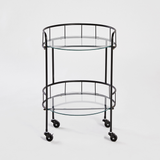 Black Drinks Trolley With Glass Shelves