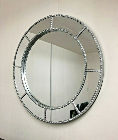 Silver Round Art Deco Wall Mirror 61cm x 61cm