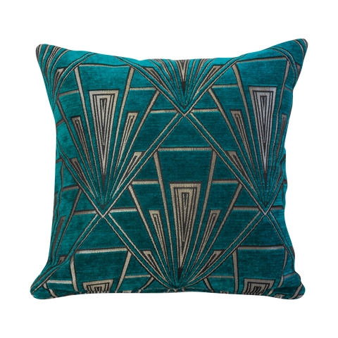 Silver & Teal Luxury Velvet Art Deco Cushion 17"