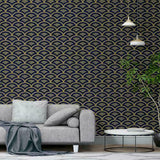 Art Deco Fan Geometric Wallpaper Blue/Gold Glitter