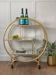 Gold Round Drinks Trolley 3-Tier Glass Shelving