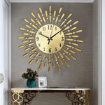 Gold Sunburst Art Deco Diamante Wall Clock 38cm