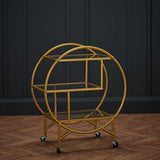 Gold Round Drinks Trolley 3-Tier Glass Shelving