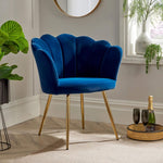 Art Deco Blue Velvet Shell Back Cocktail Armchair