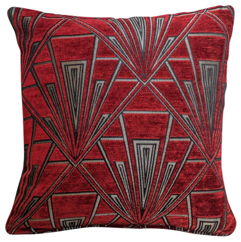 Red & Silver Luxury Velvet Art Deco Cushion 17"