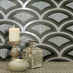 Art Deco Fan Geometric Wallpaper Black/Silver Glitter