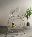Art Deco Gold Round Drinks Trolley With Glass Shelves