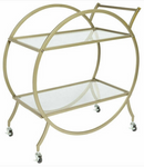 Art Deco Gold Round Drinks Trolley With Glass Shelves