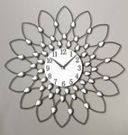 Silver & Black Art Deco Sunburst Diamante Wall Clock 50cm