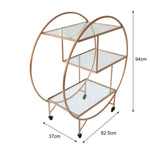 Rose Gold Round Drinks Trolley 3-Tier Glass Shelving