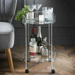 Silver Drinks Trolley With 2 Tier Glass Shelving