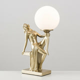 Gold Art Deco Lady Statue Table Lamp with Globe