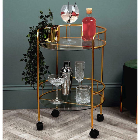 Gold Drinks Trolley With Glass Shelves