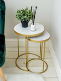 Art Deco Marble Top Nesting Side Tables & Gold Base