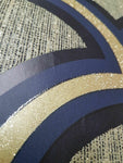Art Deco Fan Geometric Wallpaper Blue/Gold Glitter