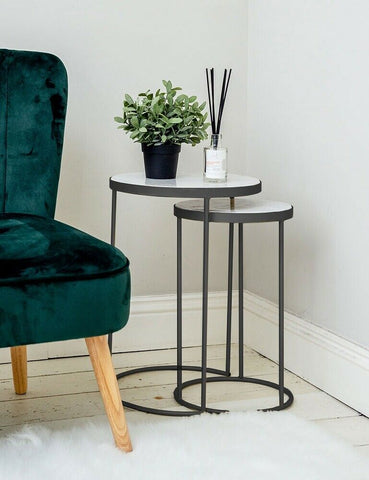 Marble Nesting Side Tables With Black Base