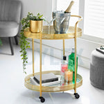 Art Deco Gold Drinks Trolley With Mirrored Glass Shelves