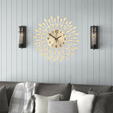 Gold Sunburst Art Deco Diamante Wall Clock 38cm