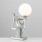 Silver Art Deco Lady Statue Table Lamp with Globe