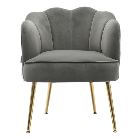 Art Deco Grey Velvet Shell Back Cocktail Armchair