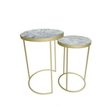 Art Deco Marble Top Nesting Side Tables & Gold Base